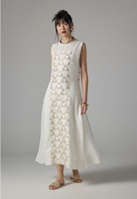 Geometric Stitch Sleeveless Maxi Dress 