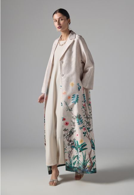 Floral Print Maxi Belted Jacket 