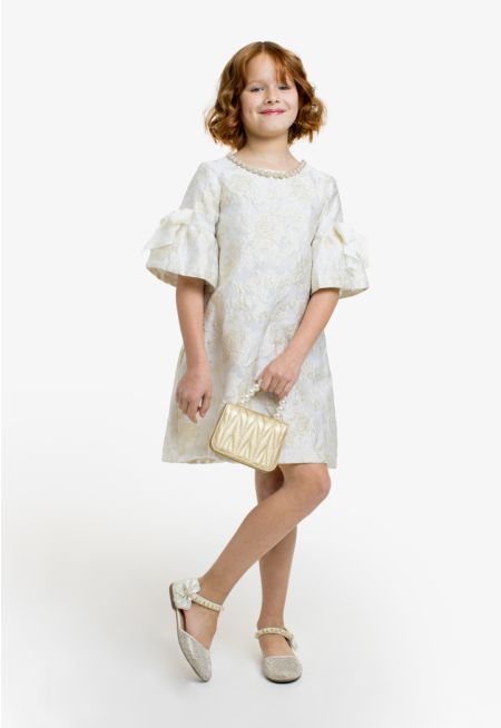 Embellished Collar Metallic Dress