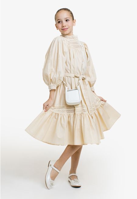 Belted Dress with Lace Details