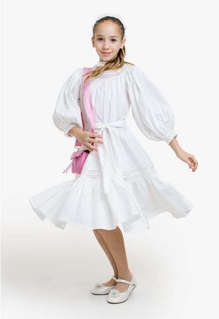 Belted Dress with Lace Details