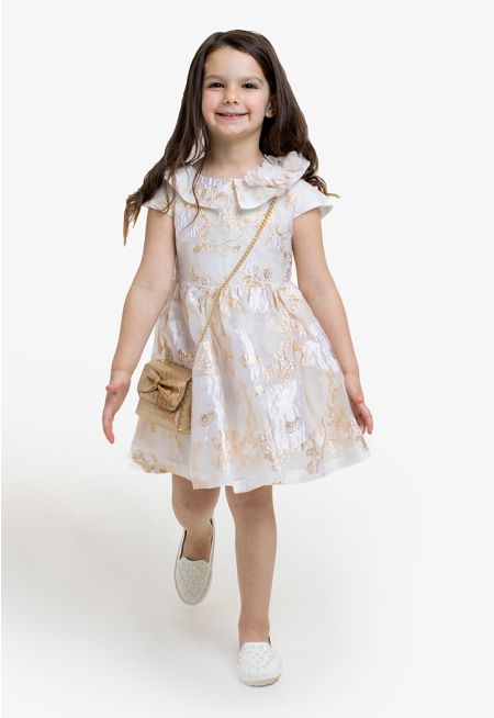 Floral Embellished Metallic Dress