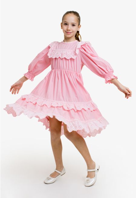 Midi Solid Schiffli Dress