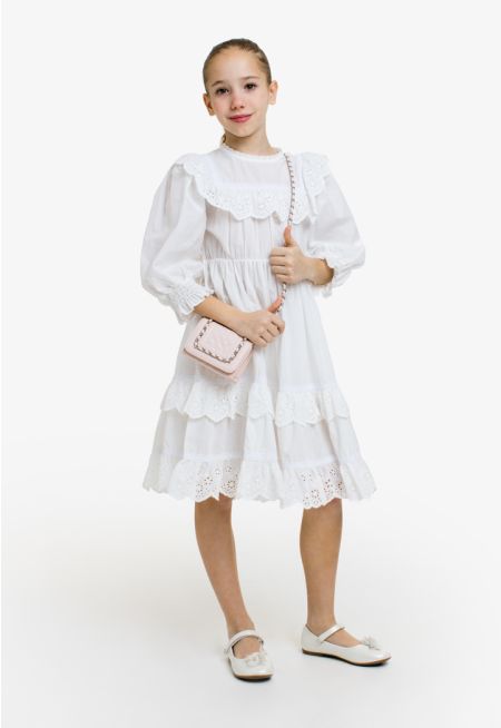 Midi Solid Schiffli Dress