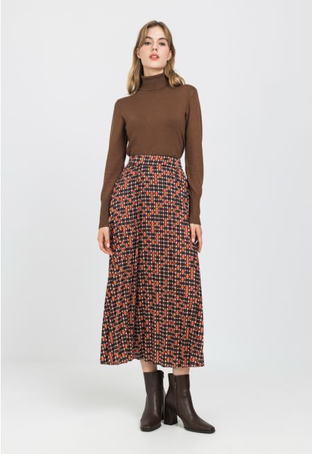 Light Pleats Multicolored Mirrored Patterned Skirt