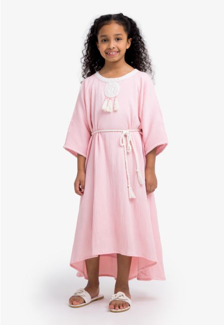 Textured High-Low Crochet Dress