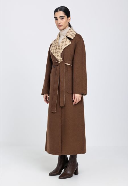 Notched Collar Reversible Wool Coat