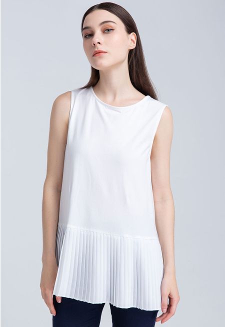 Pleated Hem Sleeveless T-Shirt