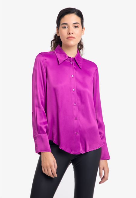Solid Button Up Shirt with Long Sleeves