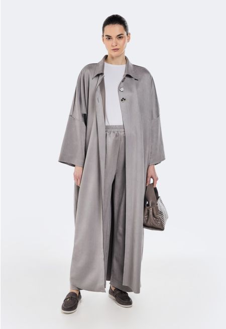 Suede Abaya and Pants Set (2PCS)
