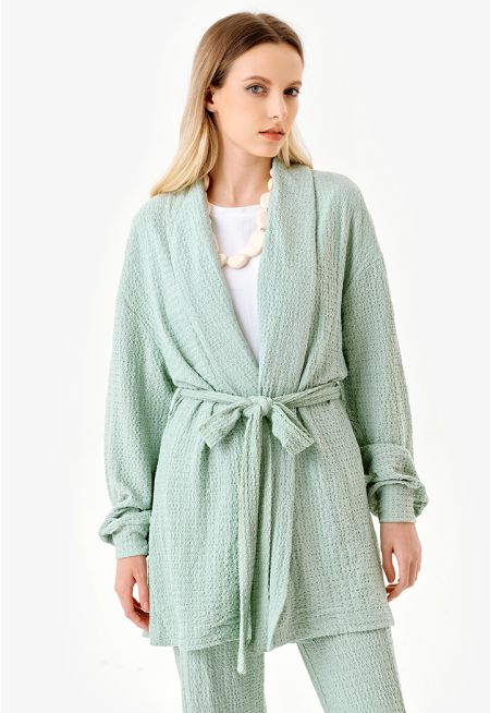 Knitted Textured Solid Cardigan