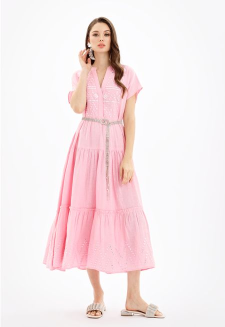 فستان ماكسي مطرّز متعدد الطبقات - إطلالة رمضان- عروض