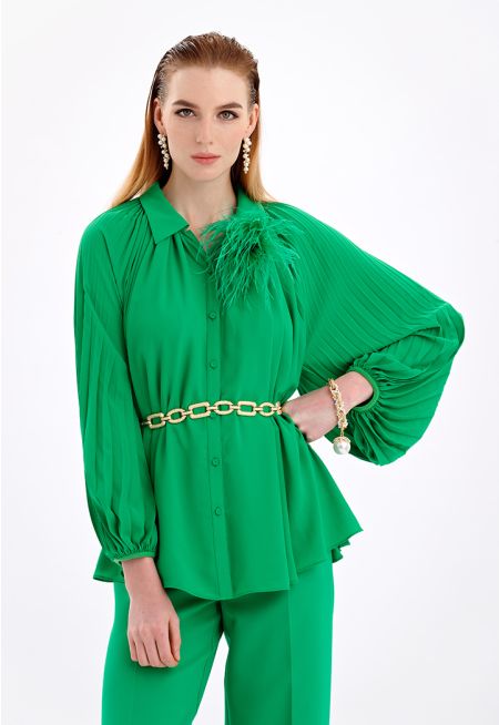 Solid Shirt With Pleated Details -Sale