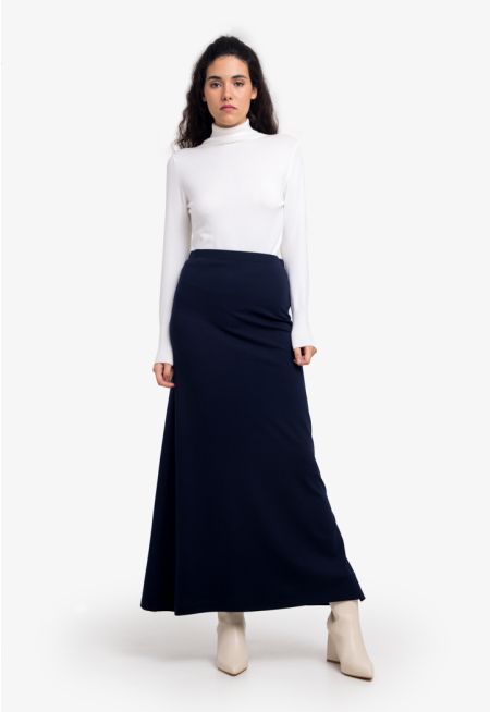 Solid Basic Maxi A-Line Skirt