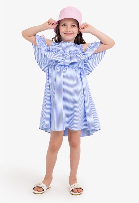 Striped Sleeves Frill Summer Dress