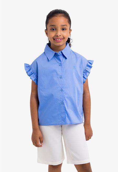 Solid High-Low Ruffled Shirt