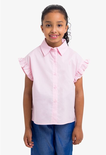 Solid High-Low Ruffled Shirt