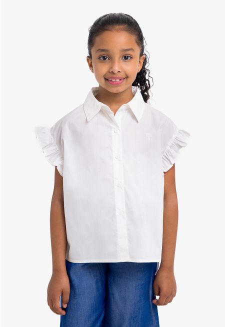 Solid High-Low Ruffled Shirt