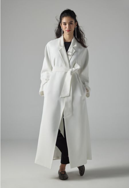 Solid Pleated Belted Trench Coat