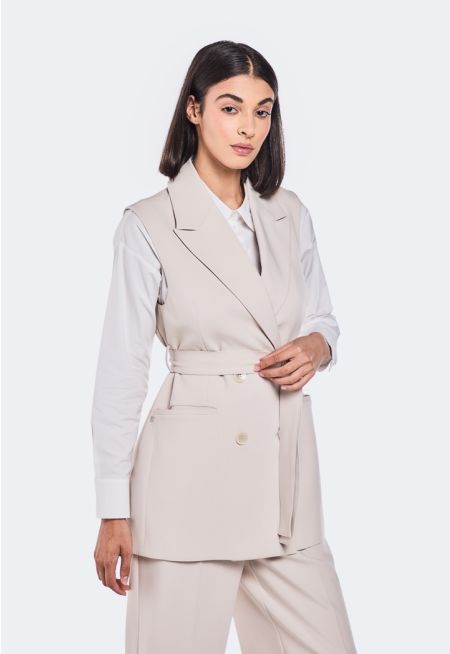 Notched Collar Belted Gilet