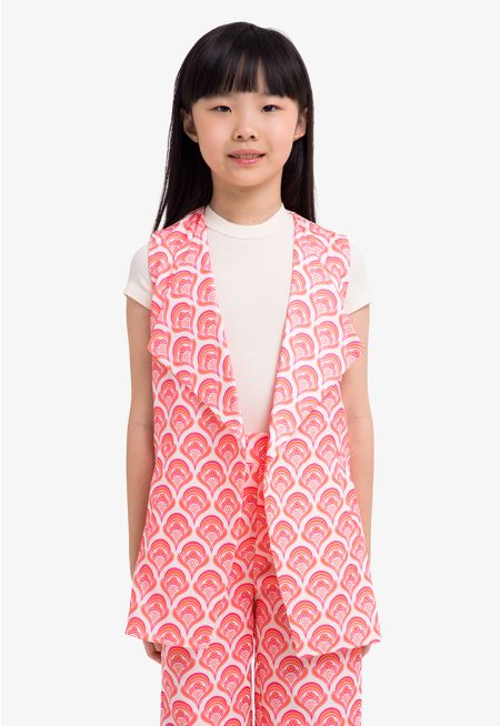 Printed Sleeveless Open Vest