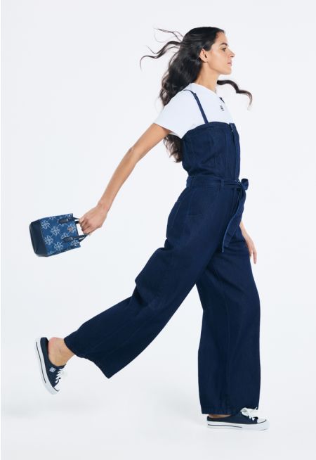 Wide Leg Denim Solid Dungaree