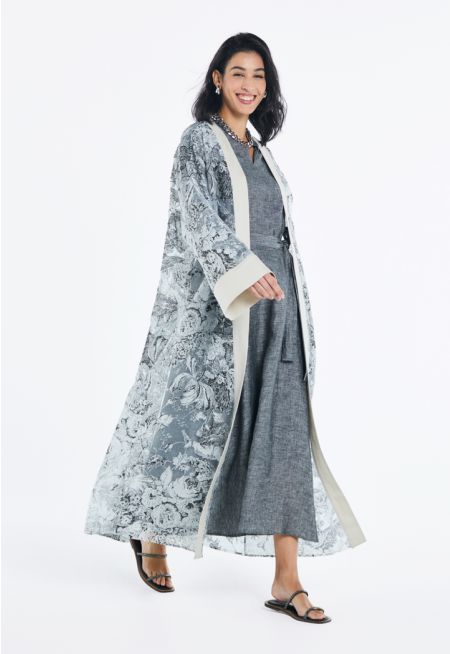 Floral Printed Organza Abaya