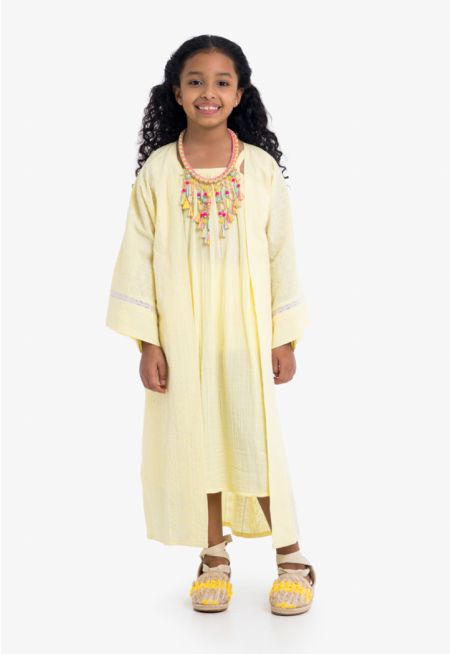 Embroidered Long Dress & Abaya Set