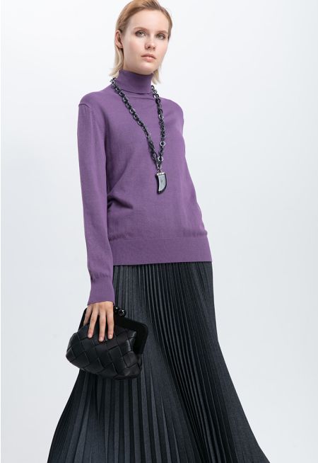 High Neck Single Color Knitwear -Sale