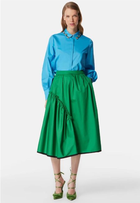 Machka Asymmetrical Frill Detail Midi Skirt Green