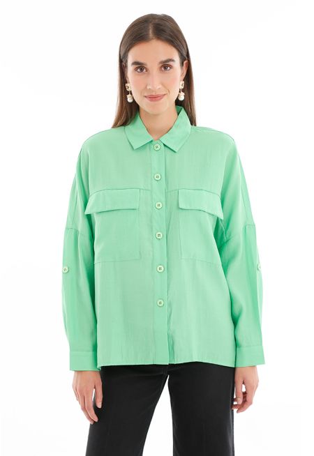 Oversized Solid Tencel Shirt (Free Size) -Sale