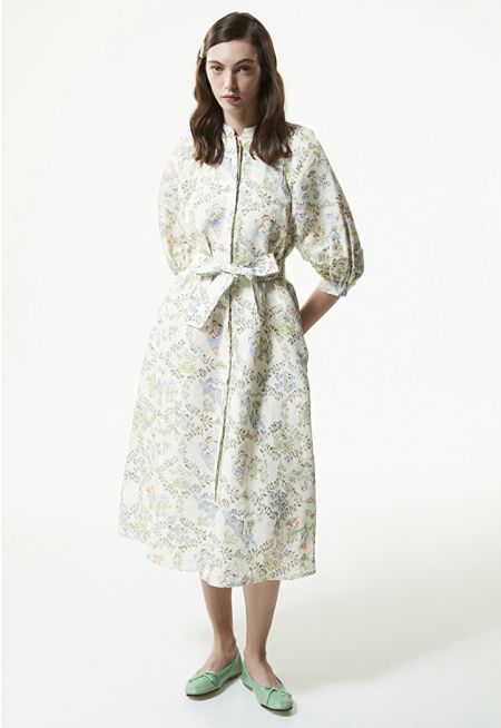 Machka Linen-Blend Jacquard Shirt Dress Ecru