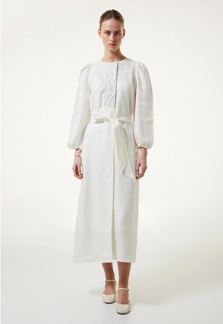 Machka- Embroide Linen Midi Dress 