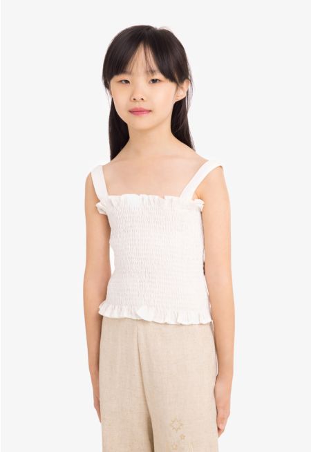 Smocked Solid Sleeveless Top