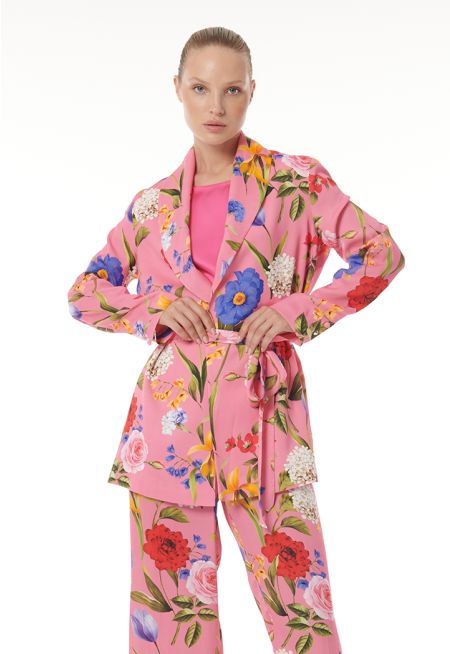 Colorful Floral Printed Open Blazer - Work Style