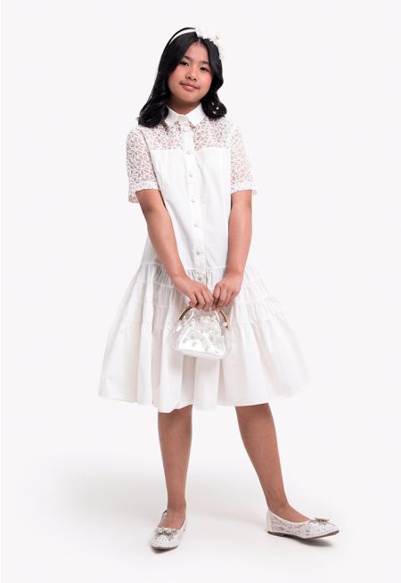 Shirt Collar Tiered Dress