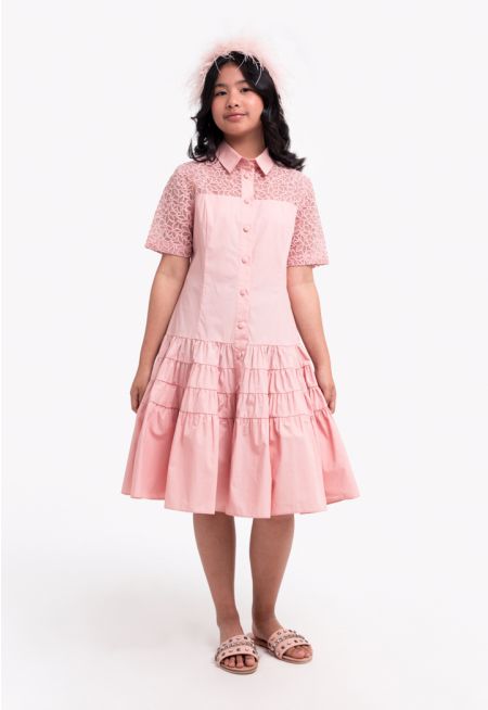Shirt Collar Tiered Dress