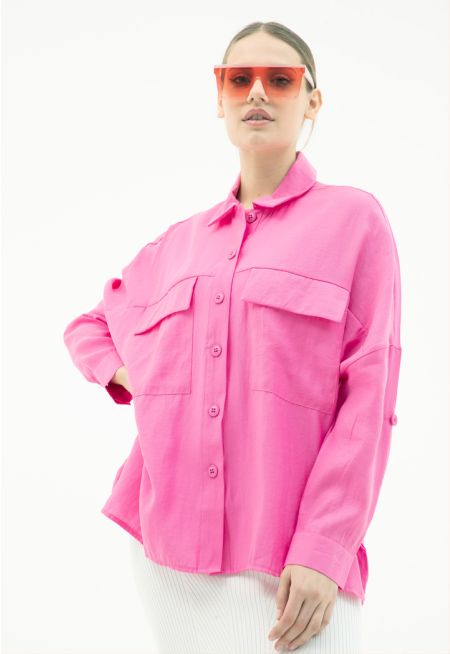 Oversized Solid Tencel Shirt  (Free Size) -Sale