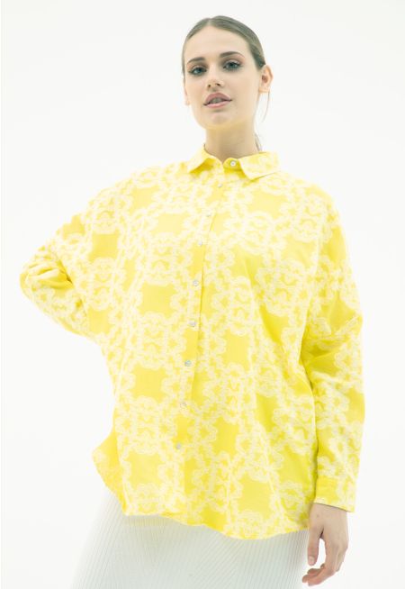 Allover Jacquard Oversize Shirt (Free Size) -Sale