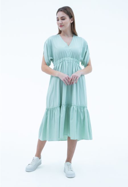 Striped V-Neck Tiered Dress -Sale