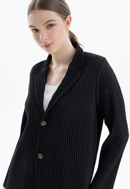 Fine Pleated Collared Buttons Blazer -Sale
