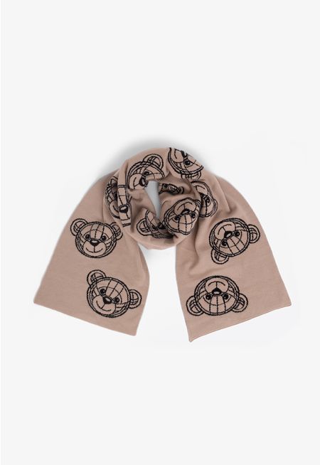 Knitted Printed Bear Scarf