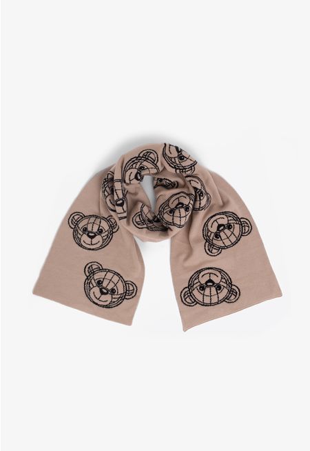 Knitted Printed Bear Scarf