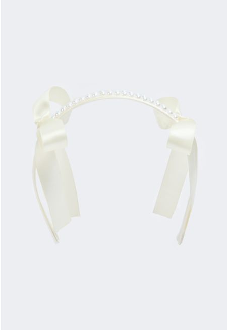 Faux Pearls Ribbon Headband