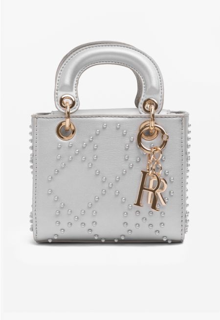 Faux Pearls Embellished Handbag