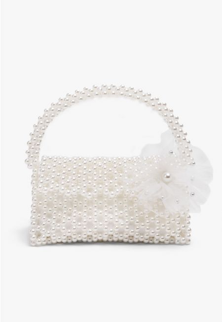 Beaded Faux Pearls Hand Bag