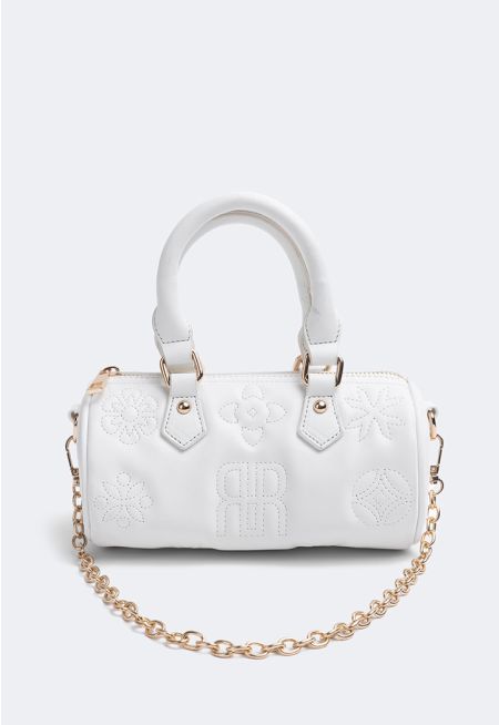 Solid Embroidered Monogram Handbag