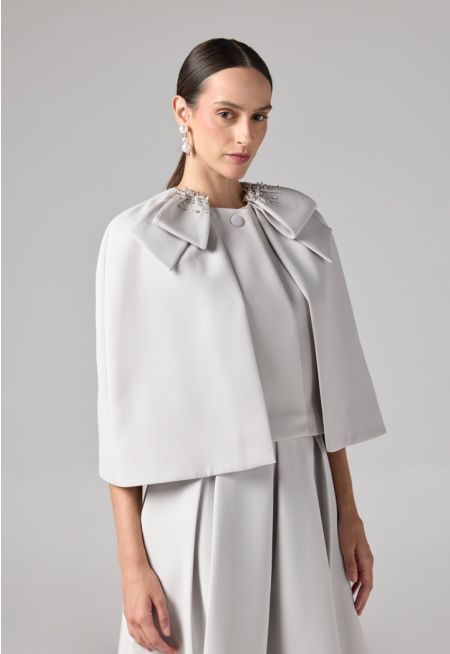 Solid Crystal Embellished Cropped Cape