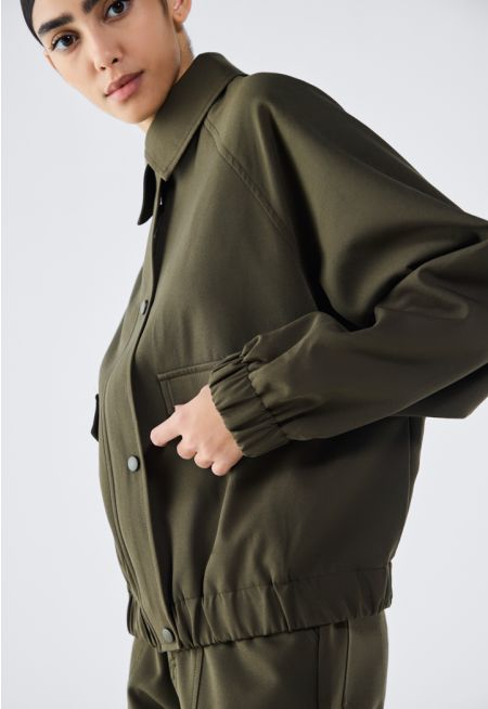 Solid Elastic Waist Jacket