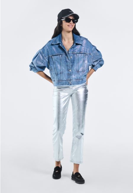 Metallic Foil High Waist Trousers